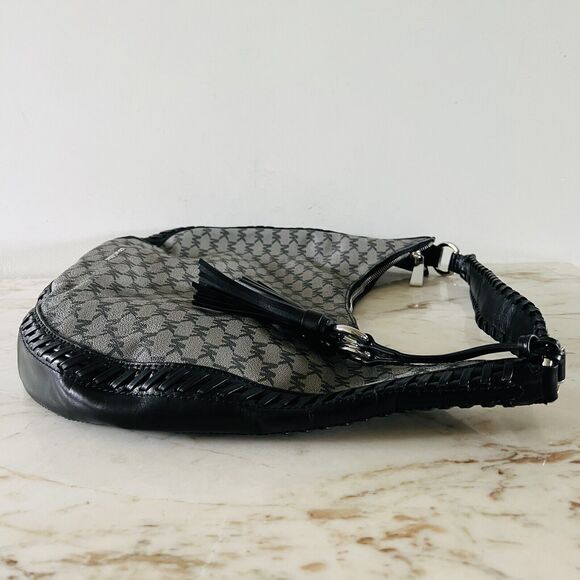 MICHAEL KORS Lauryn Solid Black Gray Leather Large Shoulder Bag - Picture 6 of 9